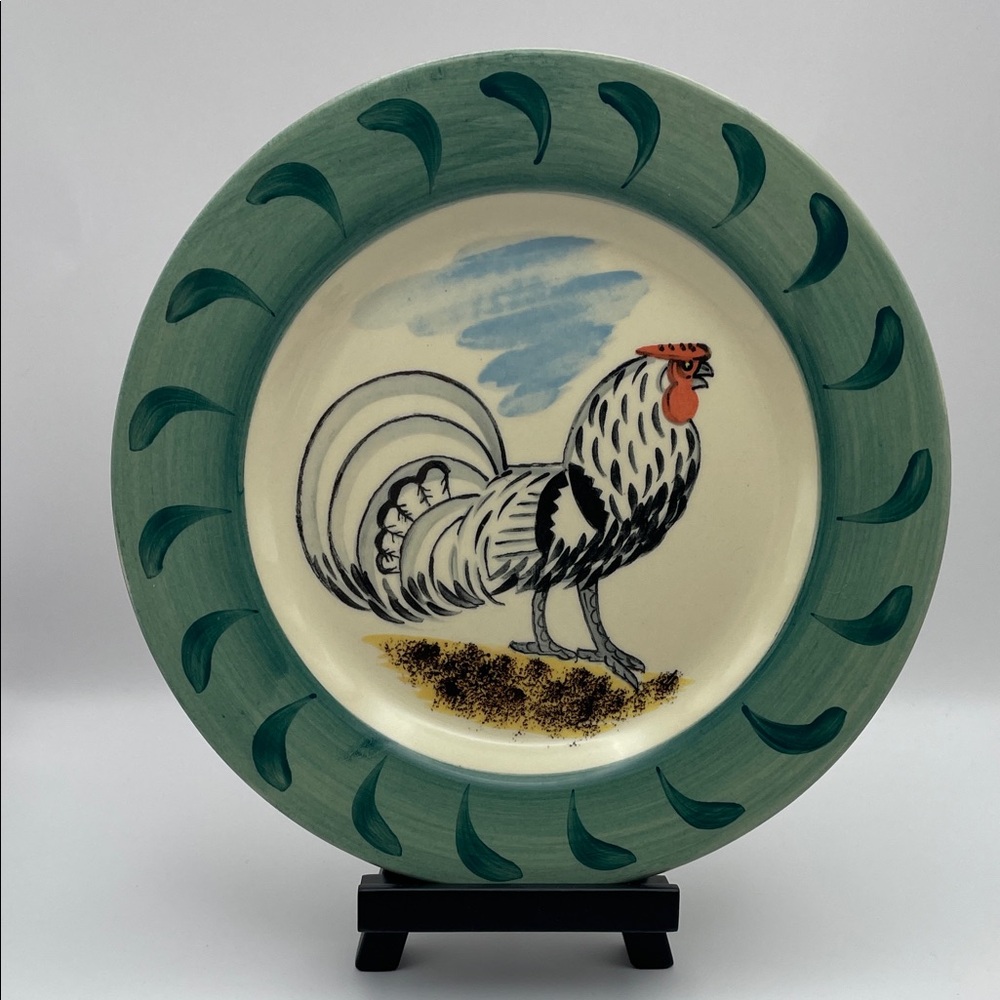Vintage, Oxney Green, Hand Painted Rooster Plate, Made for Colonial Williamsburg